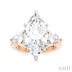 1 Ctw Tri-Mount Marquise Shape Center Pear and Round Cut Diamond Semi-Mount Engagement Ring in 14K Rose and White Gold