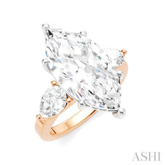 1 Ctw Tri-Mount Marquise Shape Center Pear and Round Cut Diamond Semi-Mount Engagement Ring in 14K Rose and White Gold