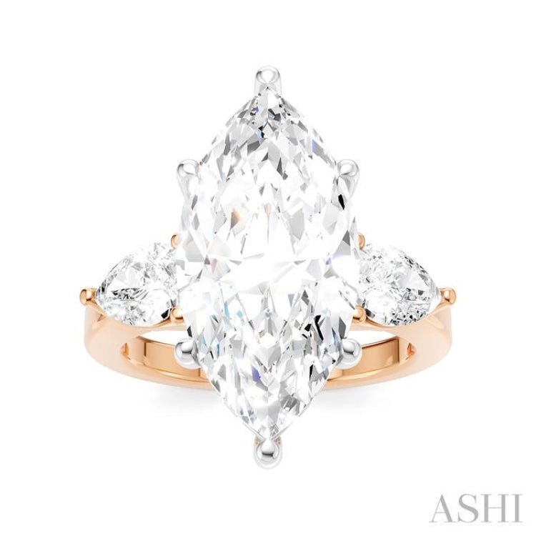 1 Ctw Tri-Mount Marquise Shape Center Pear and Round Cut Diamond Semi-Mount Engagement Ring in 14K Rose and White Gold