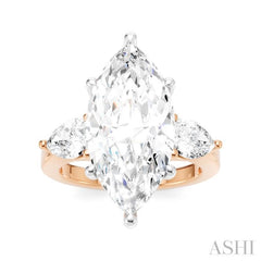 1 Ctw Tri-Mount Marquise Shape Center Pear and Round Cut Diamond Semi-Mount Engagement Ring in 14K Rose and White Gold