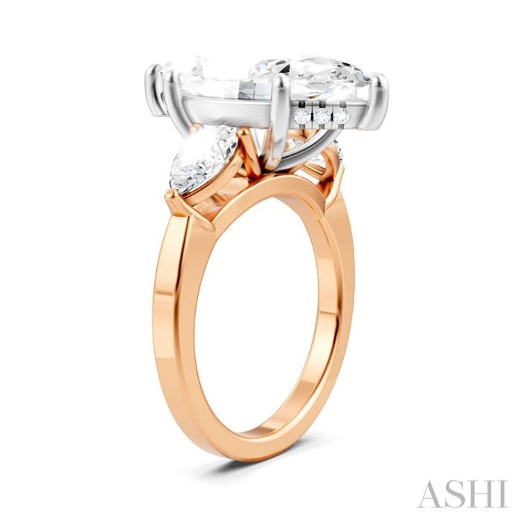 1 Ctw Tri-Mount Marquise Shape Center Pear and Round Cut Diamond Semi-Mount Engagement Ring in 14K Rose and White Gold