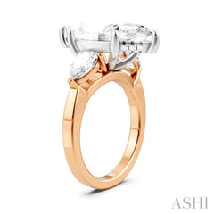 1 Ctw Tri-Mount Marquise Shape Center Pear and Round Cut Diamond Semi-Mount Engagement Ring in 14K Rose and White Gold