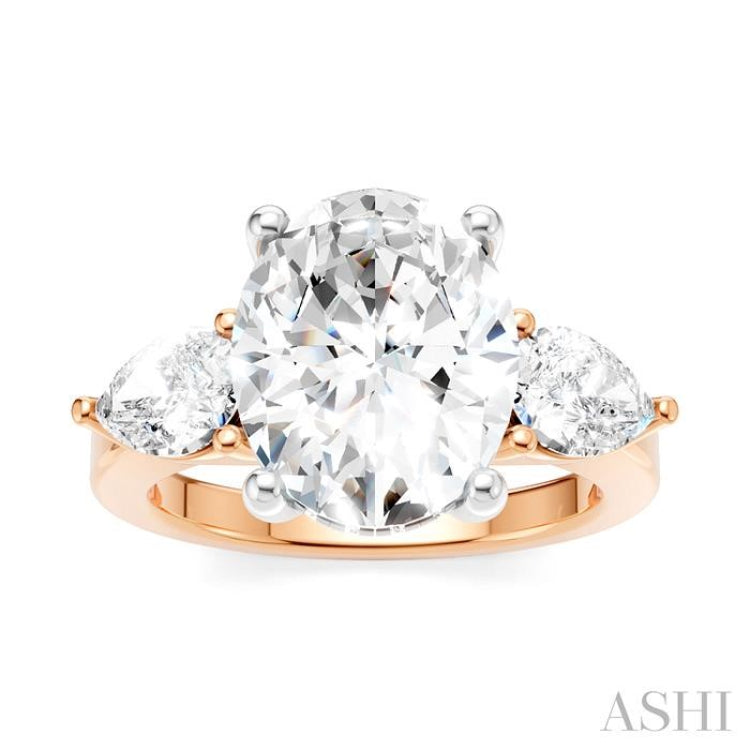 1 Ctw Tri-Mount Oval Shape Center Pear and Round Cut Diamond Semi-Mount Engagement Ring in 14K Rose and White Gold