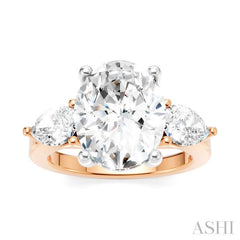 1 Ctw Tri-Mount Oval Shape Center Pear and Round Cut Diamond Semi-Mount Engagement Ring in 14K Rose and White Gold