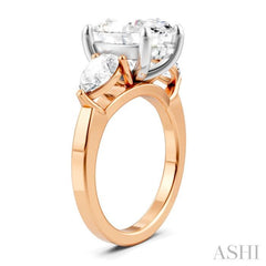 1 Ctw Tri-Mount Oval Shape Center Pear and Round Cut Diamond Semi-Mount Engagement Ring in 14K Rose and White Gold