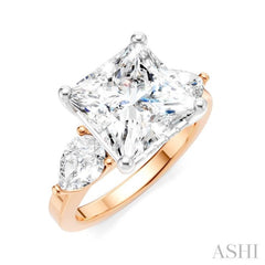 1 Ctw Tri-Mount Princess Shape Center Pear and Round Cut Diamond Semi-Mount Engagement Ring in 14K Rose and White Gold