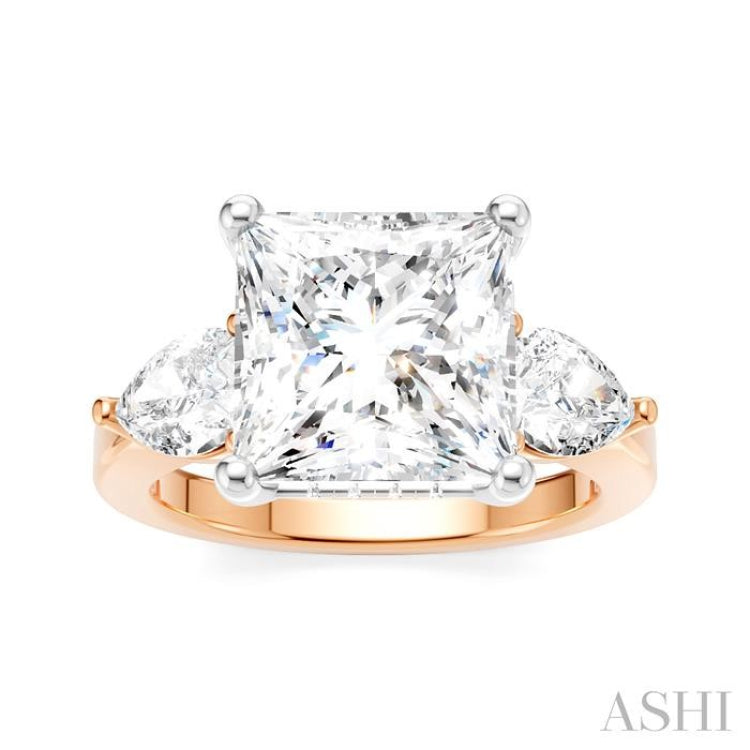 1 Ctw Tri-Mount Princess Shape Center Pear and Round Cut Diamond Semi-Mount Engagement Ring in 14K Rose and White Gold