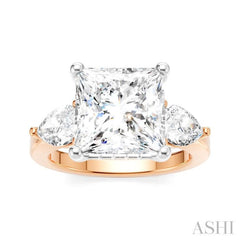 1 Ctw Tri-Mount Princess Shape Center Pear and Round Cut Diamond Semi-Mount Engagement Ring in 14K Rose and White Gold
