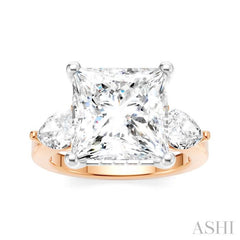 1 Ctw Tri-Mount Princess Shape Center Pear and Round Cut Diamond Semi-Mount Engagement Ring in 14K Rose and White Gold