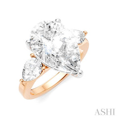 1 Ctw Tri-Mount Centerpiece Pear and Round Cut Diamond Semi-Mount Engagement Ring in 14K Rose and White Gold