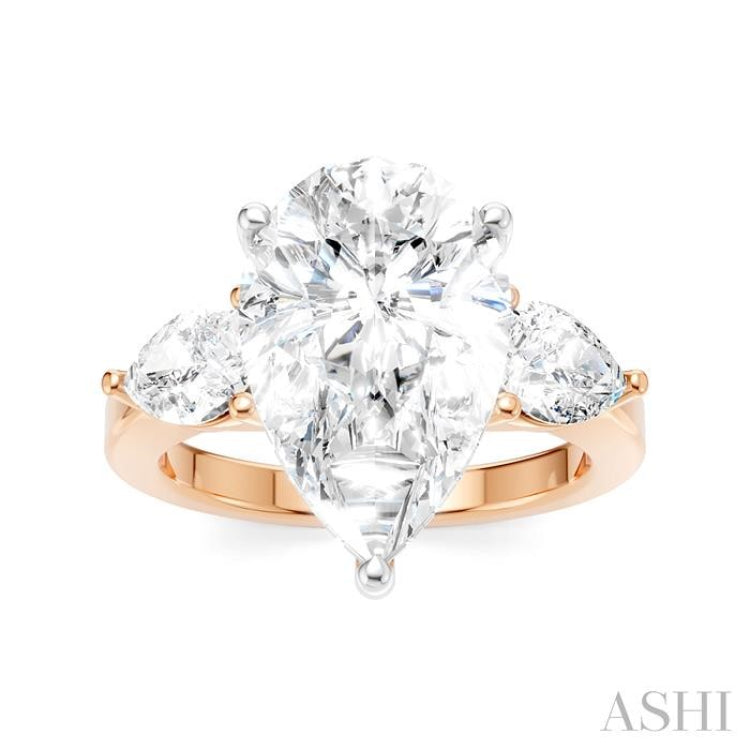1 Ctw Tri-Mount Centerpiece Pear and Round Cut Diamond Semi-Mount Engagement Ring in 14K Rose and White Gold