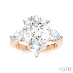 1 Ctw Tri-Mount Centerpiece Pear and Round Cut Diamond Semi-Mount Engagement Ring in 14K Rose and White Gold