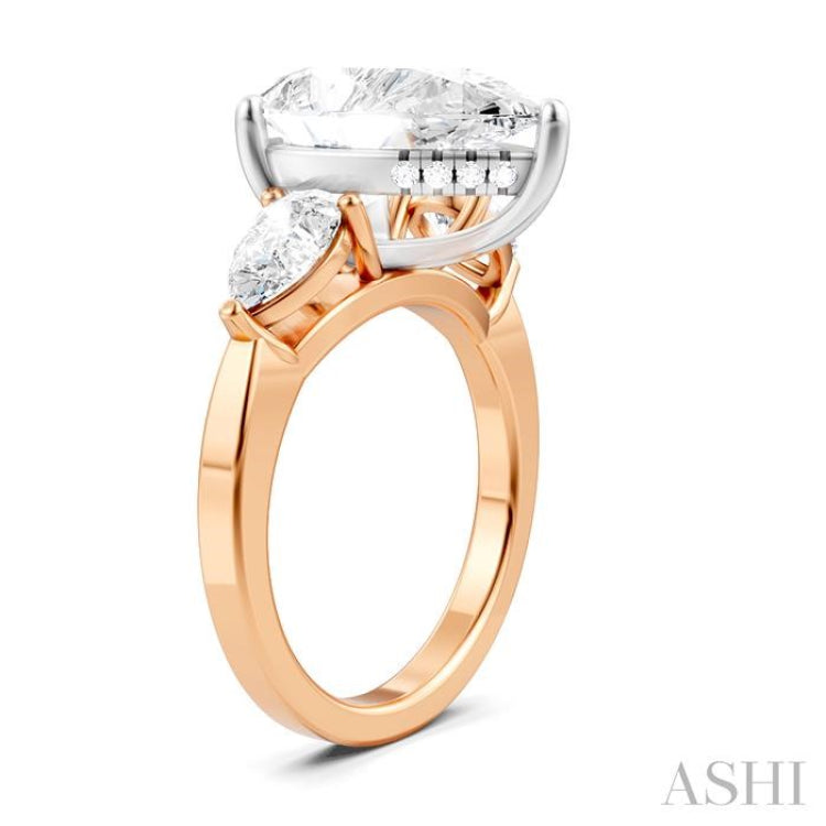 1 Ctw Tri-Mount Centerpiece Pear and Round Cut Diamond Semi-Mount Engagement Ring in 14K Rose and White Gold