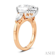 1 Ctw Tri-Mount Centerpiece Pear and Round Cut Diamond Semi-Mount Engagement Ring in 14K Rose and White Gold