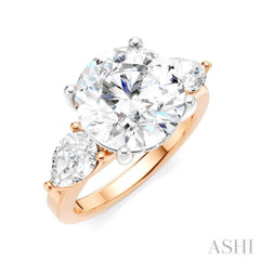 1 Ctw Tri-Mount Circular Shape Center Pear and Round Cut Diamond Semi-Mount Engagement Ring in 14K Rose and White Gold