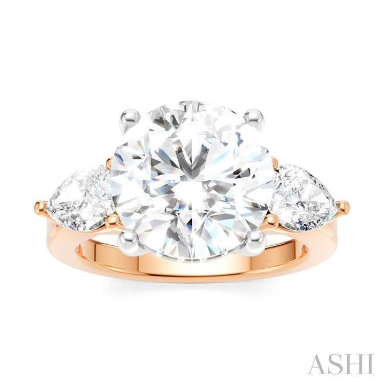 1 Ctw Tri-Mount Circular Shape Center Pear and Round Cut Diamond Semi-Mount Engagement Ring in 14K Rose and White Gold