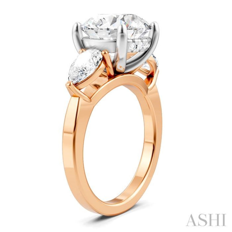 1 Ctw Tri-Mount Circular Shape Center Pear and Round Cut Diamond Semi-Mount Engagement Ring in 14K Rose and White Gold
