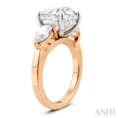 1 Ctw Tri-Mount Circular Shape Center Pear and Round Cut Diamond Semi-Mount Engagement Ring in 14K Rose and White Gold