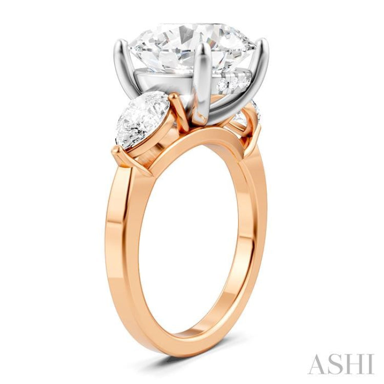 1 Ctw Tri-Mount Circular Shape Center Pear and Round Cut Diamond Semi-Mount Engagement Ring in 14K Rose and White Gold