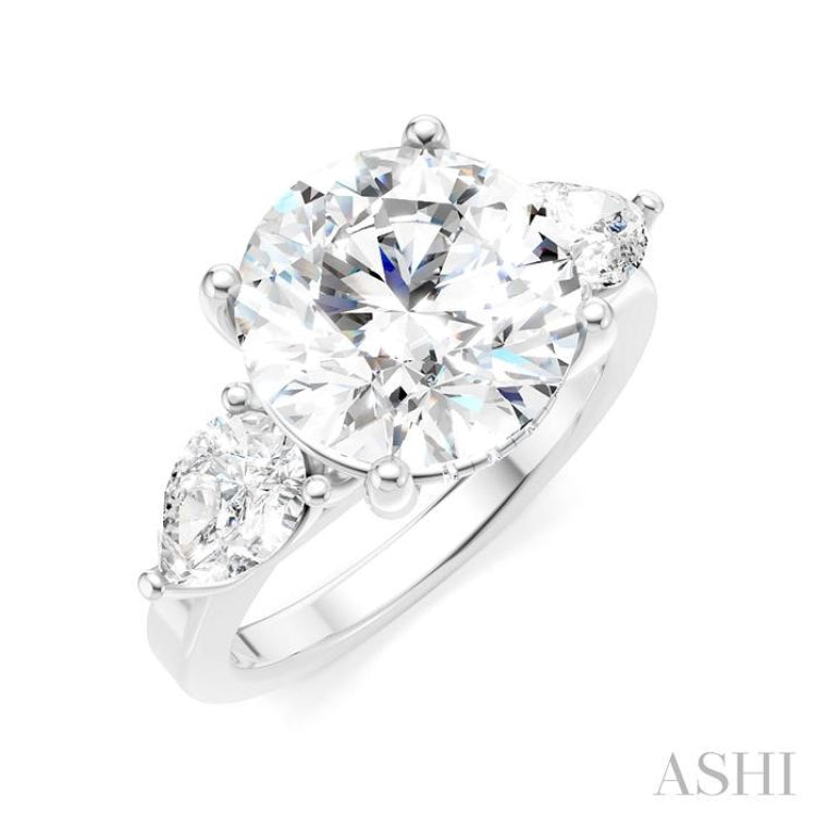 1 Ctw Tri-Mount Circular Shape Center Pear and Round Cut Diamond Semi-Mount Engagement Ring in 14K White Gold