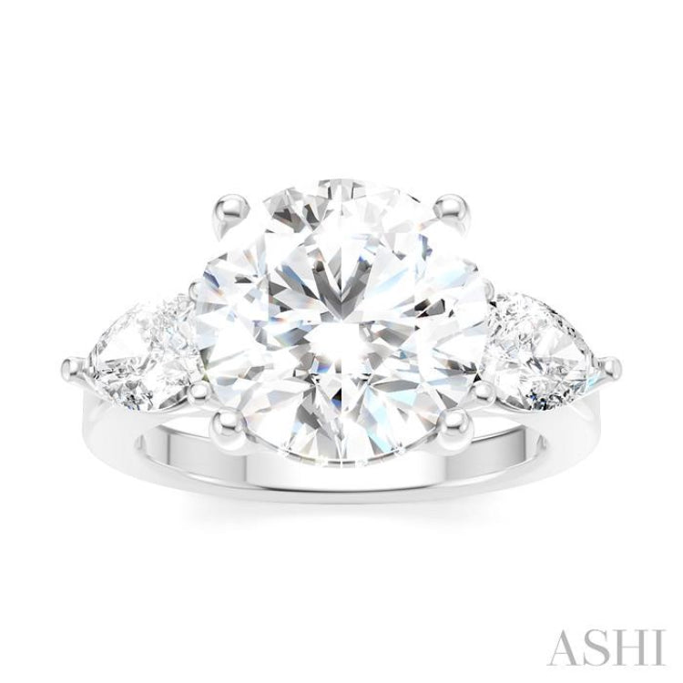 1 Ctw Tri-Mount Circular Shape Center Pear and Round Cut Diamond Semi-Mount Engagement Ring in 14K White Gold