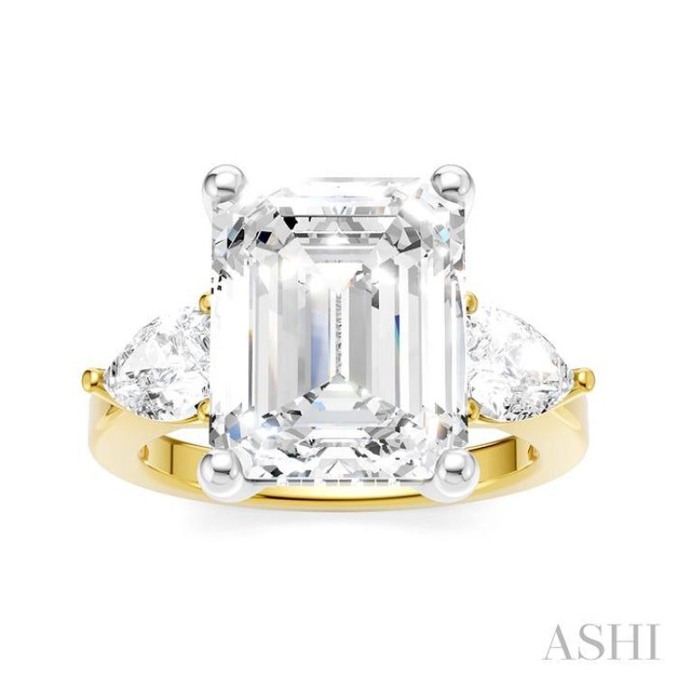 1 Ctw Tri-Mount Emerald Shape Center Pear and Round Cut Diamond Semi-Mount Engagement Ring in 14K Yellow and White Gold