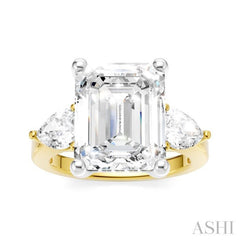 1 Ctw Tri-Mount Emerald Shape Center Pear and Round Cut Diamond Semi-Mount Engagement Ring in 14K Yellow and White Gold