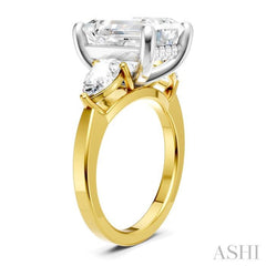1 Ctw Tri-Mount Emerald Shape Center Pear and Round Cut Diamond Semi-Mount Engagement Ring in 14K Yellow and White Gold