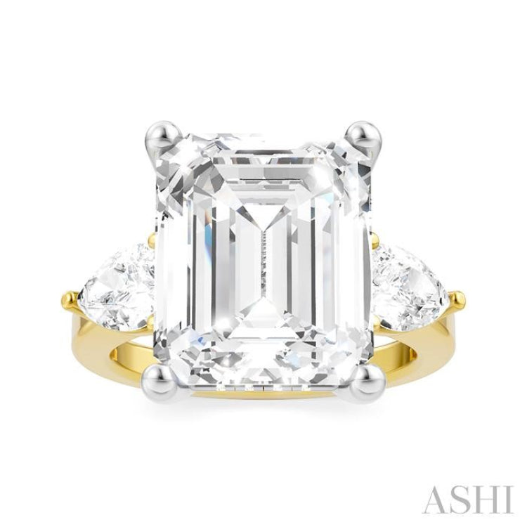 1 Ctw Tri-Mount Emerald Shape Center Pear and Round Cut Diamond Semi-Mount Engagement Ring in 14K Yellow and White Gold