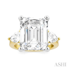1 Ctw Tri-Mount Emerald Shape Center Pear and Round Cut Diamond Semi-Mount Engagement Ring in 14K Yellow and White Gold