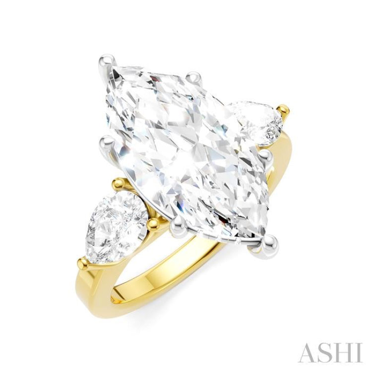 1 Ctw Tri-Mount Marquise Shape Center Pear and Round Cut Diamond Semi-Mount Engagement Ring in 14K Yellow and White Gold