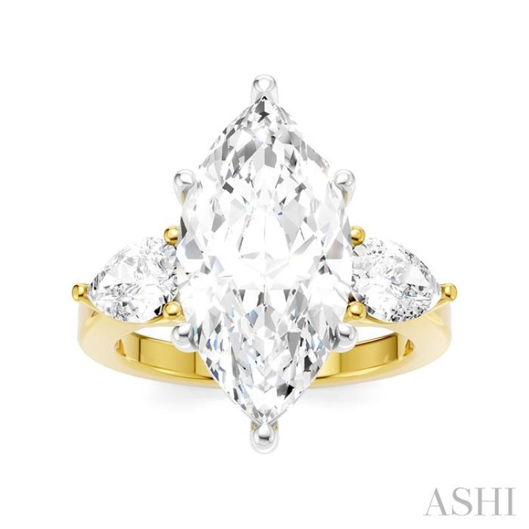 1 Ctw Tri-Mount Marquise Shape Center Pear and Round Cut Diamond Semi-Mount Engagement Ring in 14K Yellow and White Gold
