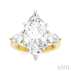 1 Ctw Tri-Mount Marquise Shape Center Pear and Round Cut Diamond Semi-Mount Engagement Ring in 14K Yellow and White Gold