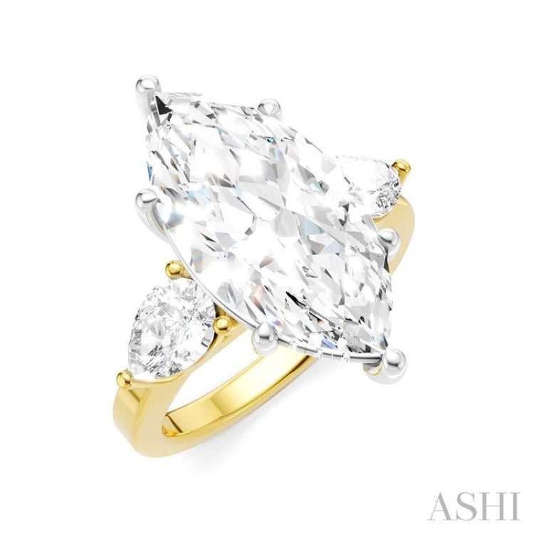 1 Ctw Tri-Mount Marquise Shape Center Pear and Round Cut Diamond Semi-Mount Engagement Ring in 14K Yellow and White Gold