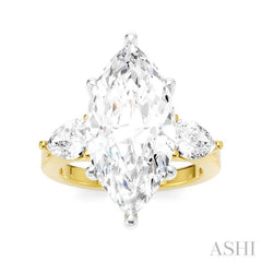 1 Ctw Tri-Mount Marquise Shape Center Pear and Round Cut Diamond Semi-Mount Engagement Ring in 14K Yellow and White Gold