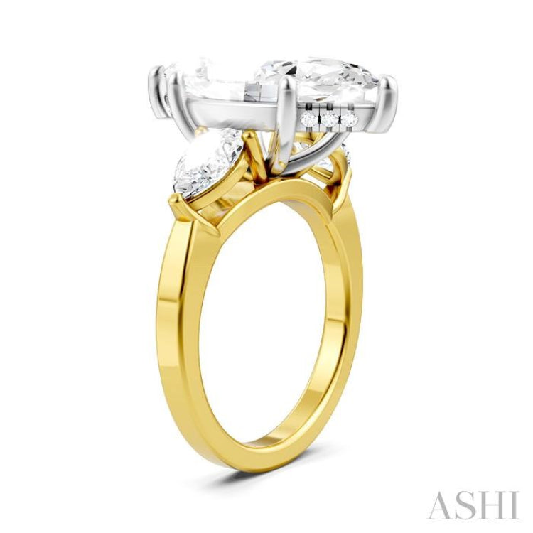 1 Ctw Tri-Mount Marquise Shape Center Pear and Round Cut Diamond Semi-Mount Engagement Ring in 14K Yellow and White Gold