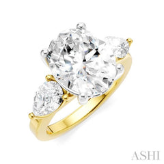 1 Ctw Tri-Mount Oval Shape Center Pear and Round Cut Diamond Semi-Mount Engagement Ring in 14K Yellow and White Gold