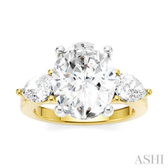 1 Ctw Tri-Mount Oval Shape Center Pear and Round Cut Diamond Semi-Mount Engagement Ring in 14K Yellow and White Gold