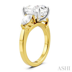 1 Ctw Tri-Mount Oval Shape Center Pear and Round Cut Diamond Semi-Mount Engagement Ring in 14K Yellow and White Gold