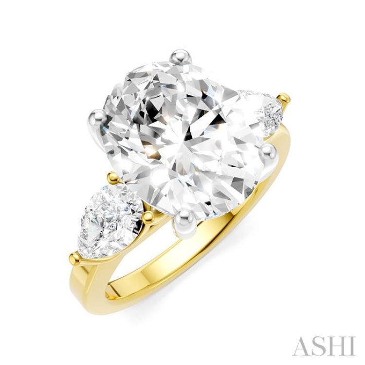 1 Ctw Tri-Mount Oval Shape Center Pear and Round Cut Diamond Semi-Mount Engagement Ring in 14K Yellow and White Gold