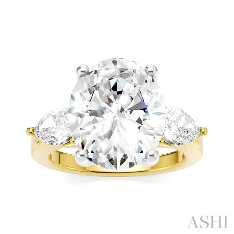 1 Ctw Tri-Mount Oval Shape Center Pear and Round Cut Diamond Semi-Mount Engagement Ring in 14K Yellow and White Gold