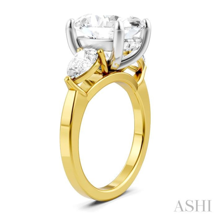 1 Ctw Tri-Mount Oval Shape Center Pear and Round Cut Diamond Semi-Mount Engagement Ring in 14K Yellow and White Gold