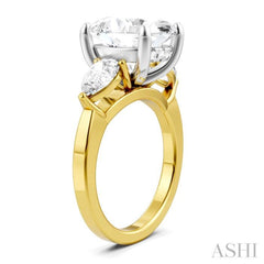 1 Ctw Tri-Mount Oval Shape Center Pear and Round Cut Diamond Semi-Mount Engagement Ring in 14K Yellow and White Gold