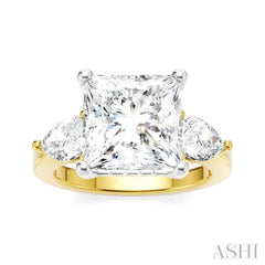 1 Ctw Tri-Mount Princess Shape Center Pear and Round Cut Diamond Semi-Mount Engagement Ring in 14K Yellow and White Gold
