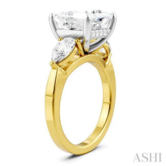 1 Ctw Tri-Mount Princess Shape Center Pear and Round Cut Diamond Semi-Mount Engagement Ring in 14K Yellow and White Gold