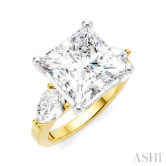 1 Ctw Tri-Mount Princess Shape Center Pear and Round Cut Diamond Semi-Mount Engagement Ring in 14K Yellow and White Gold