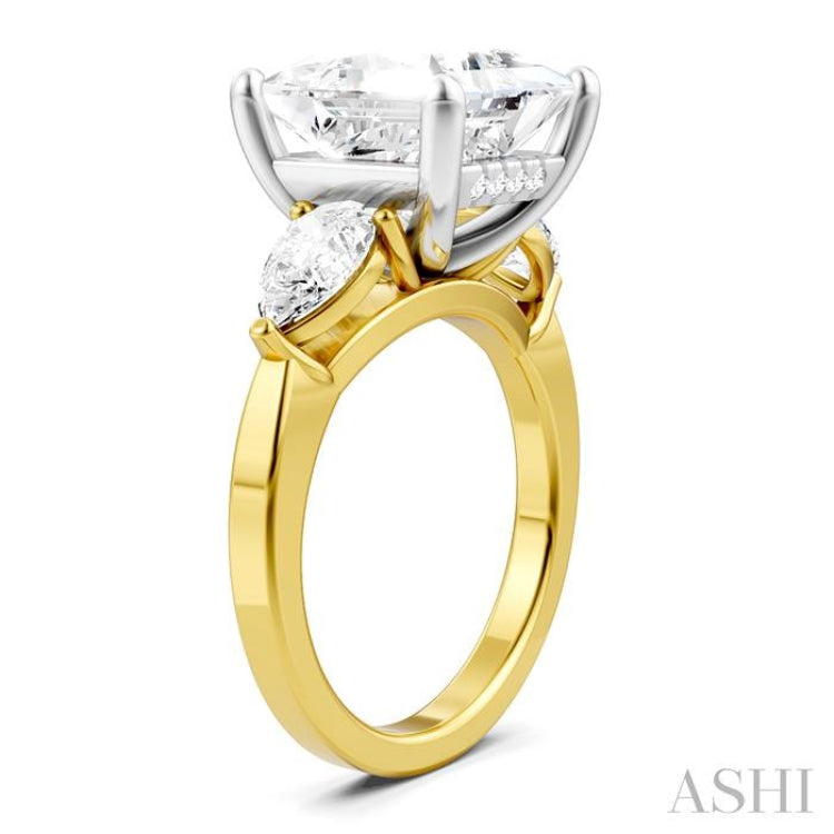 1 Ctw Tri-Mount Princess Shape Center Pear and Round Cut Diamond Semi-Mount Engagement Ring in 14K Yellow and White Gold