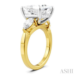 1 Ctw Tri-Mount Princess Shape Center Pear and Round Cut Diamond Semi-Mount Engagement Ring in 14K Yellow and White Gold