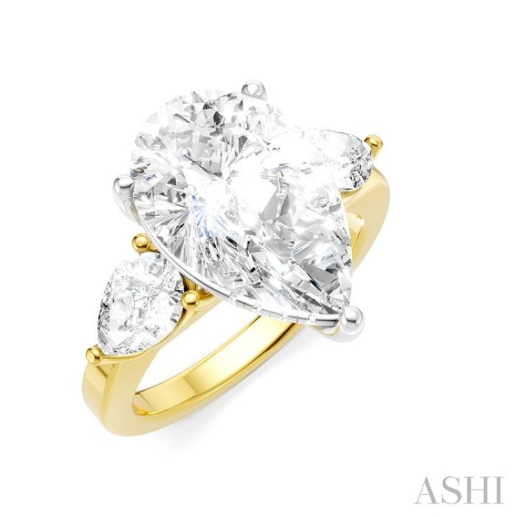 1 Ctw Tri-Mount Centerpiece Pear and Round Cut Diamond Semi-Mount Engagement Ring in 14K Yellow and White Gold
