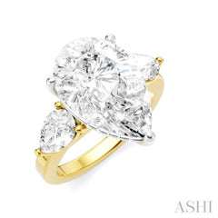 1 Ctw Tri-Mount Centerpiece Pear and Round Cut Diamond Semi-Mount Engagement Ring in 14K Yellow and White Gold